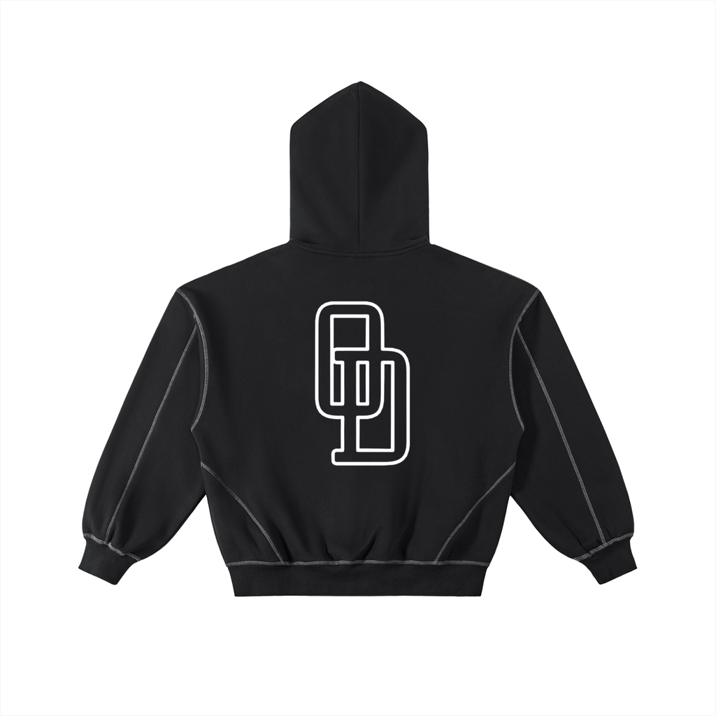 Contrast-Stitched Boxy Fleece Zip Hoodie