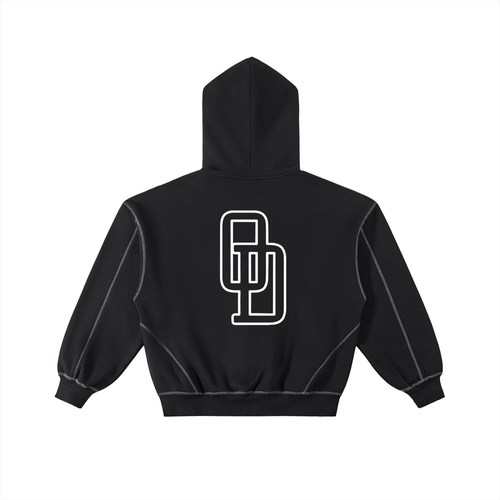 Contrast-Stitched Boxy Fleece Zip Hoodie